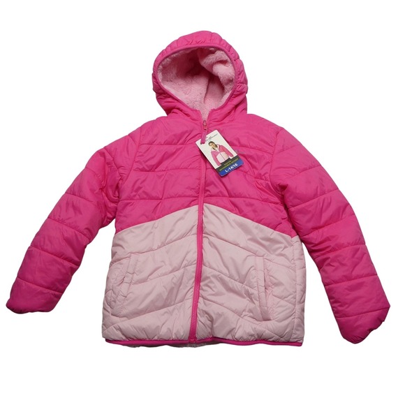 Eddie Bauer Other - Eddie Bauer Kids Reversible Jacket Girls Large 14/16 Pink Hooded Puffer Fleece